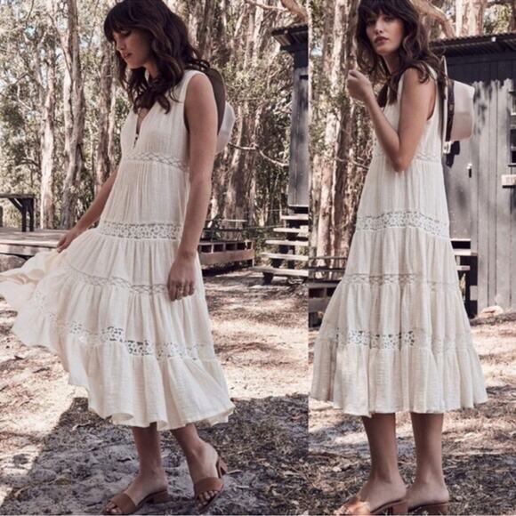 Spell & the Gypsy Doe Eyed Cotton Midi Dress White Size XS - Picture 1 of 10